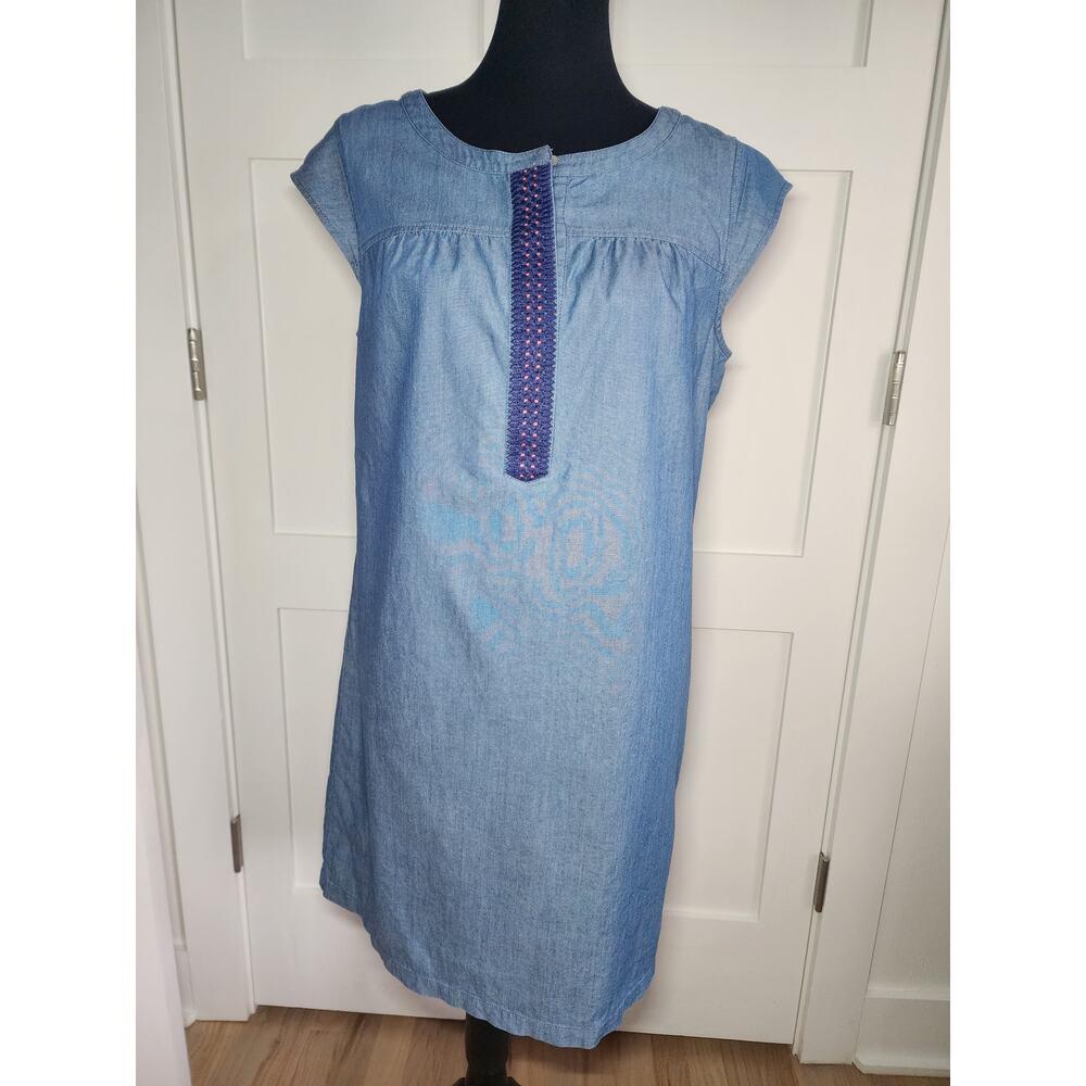 Vineyard Vines Blue Chambray Shift Dress with Cap Sleeves Womens Size 10